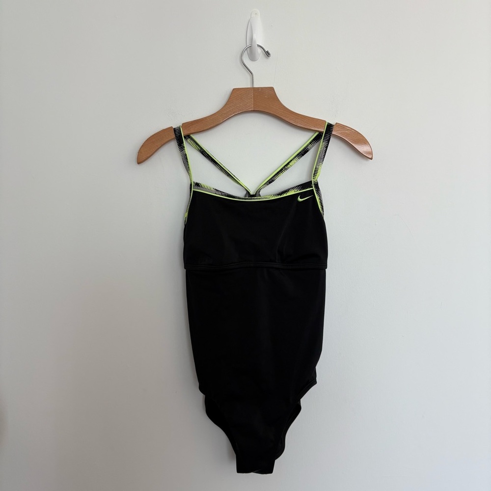 Nike Women's Black and Green Swimsuit